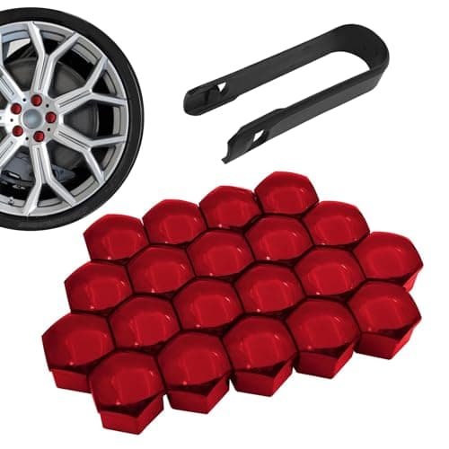 Zosgrew 20 PCS Lug Nut Cover RustProof Hexagonal Wheel Nut Caps Wheel Hub Center Bolt Decorative Cover with Remove Tool for 17MM Lug Nut Cover Decoration Red 17mm