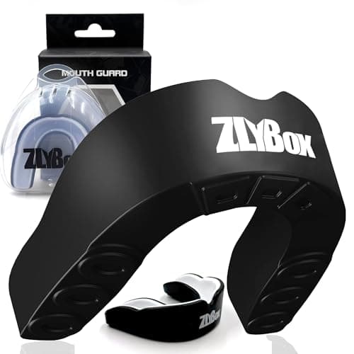 Dual-Layer Sports Mouth Guard for Adults & Youth with Case - Dental Protection for Boxing, Football, MMA, Hockey, Basketball, Lacrosse & All Contact Sports (Black White)