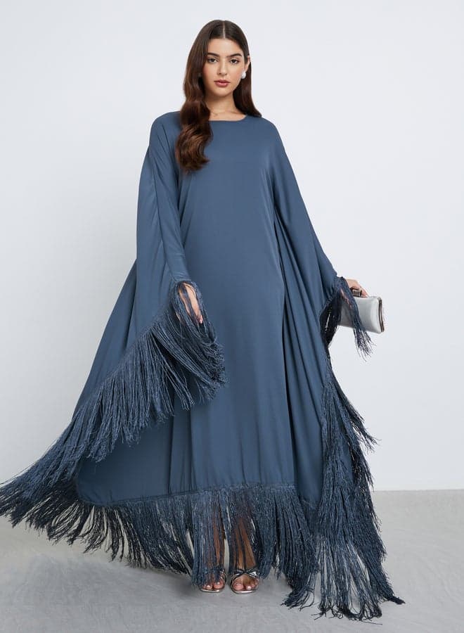 Solid Tasselled Trim Kaftan Maxi Dress — XXL
