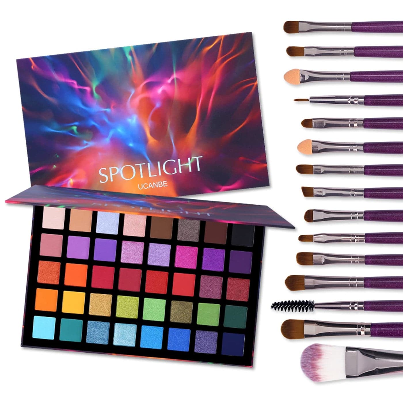 UCANBE Spotlight Eyeshadow Palette 15 PCS Eye Brushes Makeup Set Professional 40 Color Matte Shimmer Glitter Eye Shadow Pallet Highly Pigmented Waterproof Long Lasting Make up Pallete