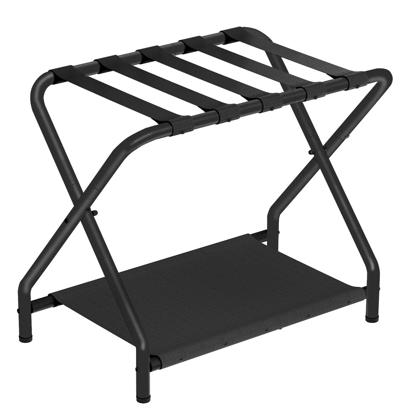 HOOBRO Luggage Rack Folding Suitcase Stand with Fabric Storage Shelf for Guest Room Bedroom Hotel Holds up to 100 lb 27 x 153 x 22 Inches Space Saving Black BK04XL01