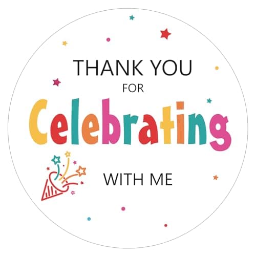 joycraft 60Pcs Thank You for Celebrating with Me Stickers 2In White Thank You Gift Stickers Round SelfAdhesive Gift Labels for Package Bags Envelope Seals Party Favor