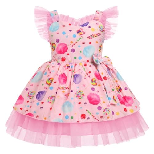 IMEKIS Candy Dress Baby Girl: Sweet Second Birthday Outfit Girl Cake Smash Photoshoot 2nd 3rd Birthday Outfit 2 3 Year Old Baby Toddler Princess Dount Party Dress for Kids Summer Pink Candy 2-3T