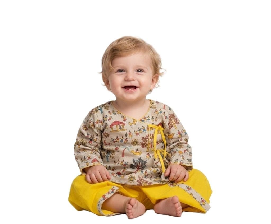 A.T.U.N. (ALL THINGS UBER NICE) Baby Boys Warli Print Dhoti Kurta Set | 100% Cotton Ethnic Wear Set with Soft Comfortable Fit | Traditional Festive Outfit for Infants