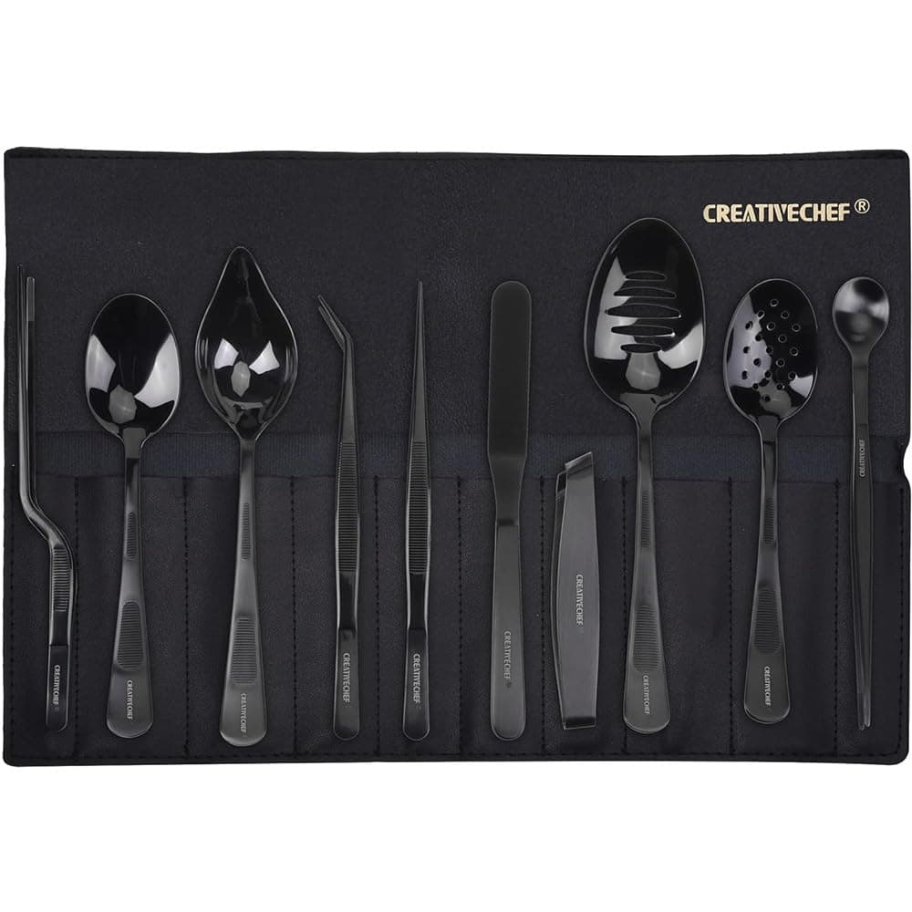 CREATIVECHEF Set of 10 Kitchen Tongs Chef Plating Tools Culinary Kit Precision Tongs Specialty Chef Plating Kit for Decorating Food Sturdiness Stainless Steel Professional Kitchen SecretBlack