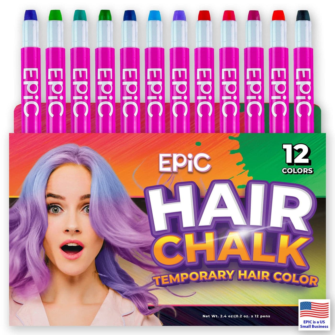 EPIC Hair Chalk for Girls Boys 12 Large Pens Dust Free Wax Hair Crayons Temporary Hair Color for Kids Washable Non Toxic Hair Color for Halloween