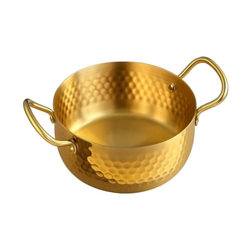 Snevad Pure Heavy Hammered Kadhai/Frying Pan with Handle Kadai Wok Pan for Cooking Serving Pot and Frying Cookware (2.5 Litter) Naturally Non-Stick Brass Serving Kadhai Golden