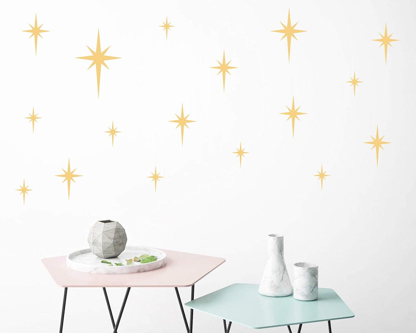 GESTYZ Retro Star Vinyl Wall Decals Starbursts Wall Stickers for Nursery Kids Room Wall Decals Unique Wall Decals for Baby Girls Boys Bedroom Nursery DecorY10 Matte Gold