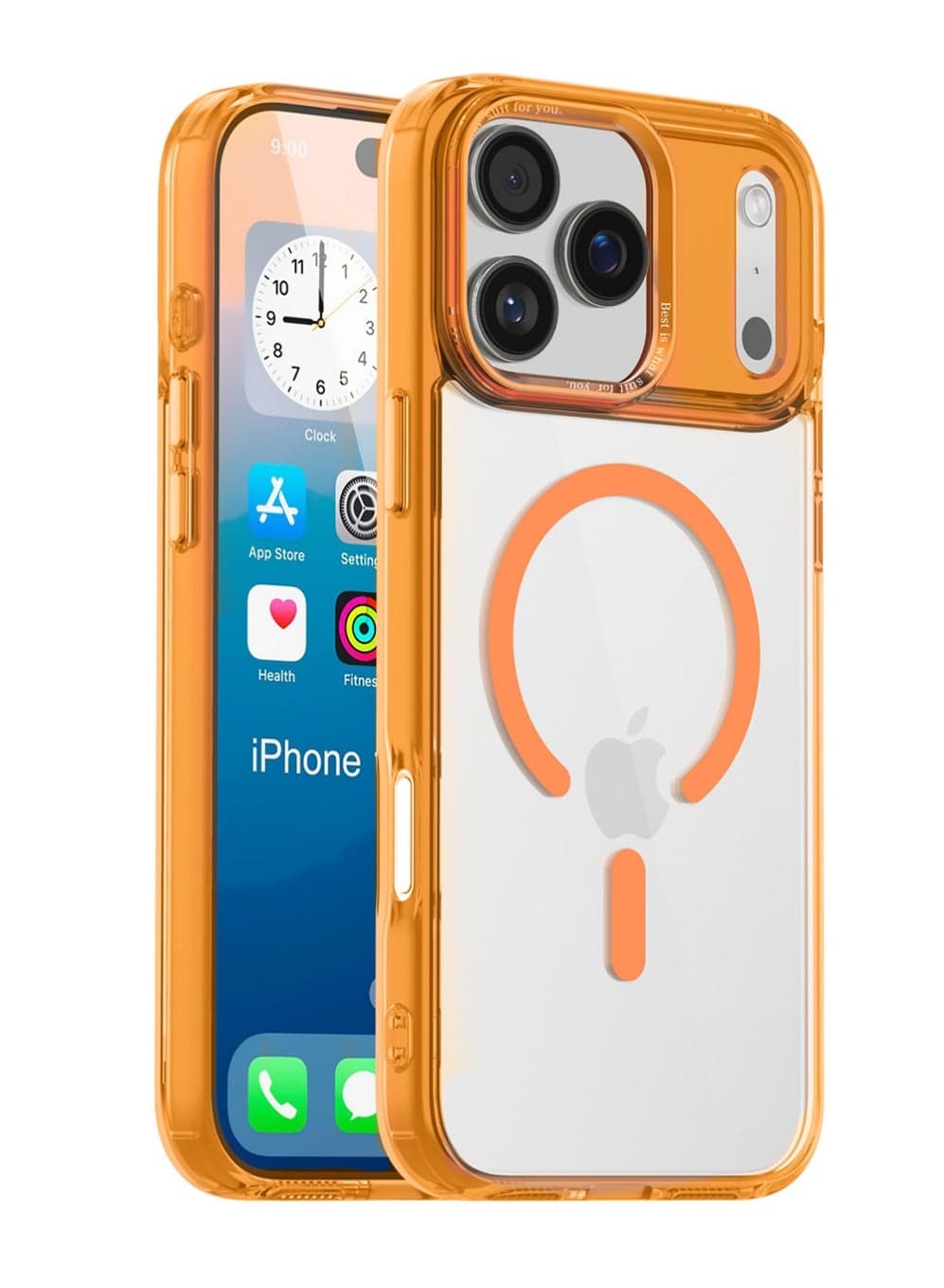 Magnetic Case for iPhone 17 Pro 6.3-Inch Compatible with MagSafe, Shockproof Phone Bumper Cover, Anti-Scratch Clear Orange Back (Clear Orange)