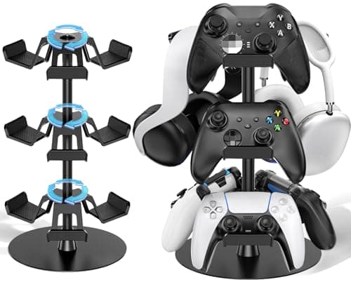Kosker Headset Stand 3 Tiers for Desk, Rotatable Gaming Controller Stand for PS5/PS4/Xbox/Switch2/PS Portal/Phone, Universal PC Gamer Gift Accessory Controller/Headphone Holder for 9 Packs Controller