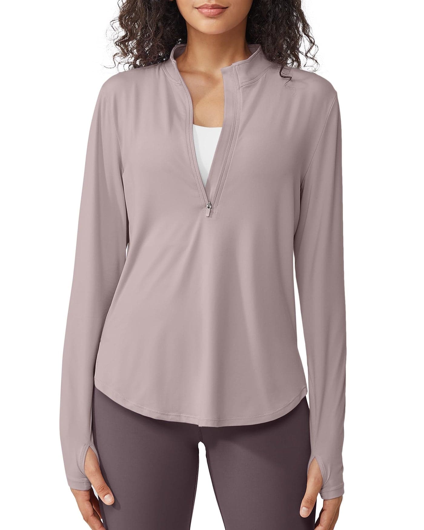 G4Free Women's Rash Guard Shirts Long Sleeve Sun Protection Hiking Shirts Lightweight Golf Workout Tops Quick Dry 1/2 Zip Pullover(Gray Lilac,M)