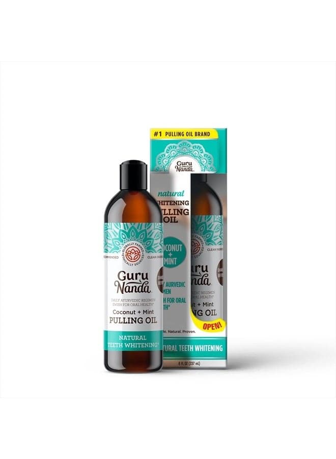 Old GuruNanda Whitening Pulling Oil & Dental Kit, Ayurvedic Blend of Coconut Oil & Pure Peppermint Essential Oil. Natural TeethWhitening Oral Rinse, Helps Bad Breath, Healthy Gums (8 fl. oz. x 2)