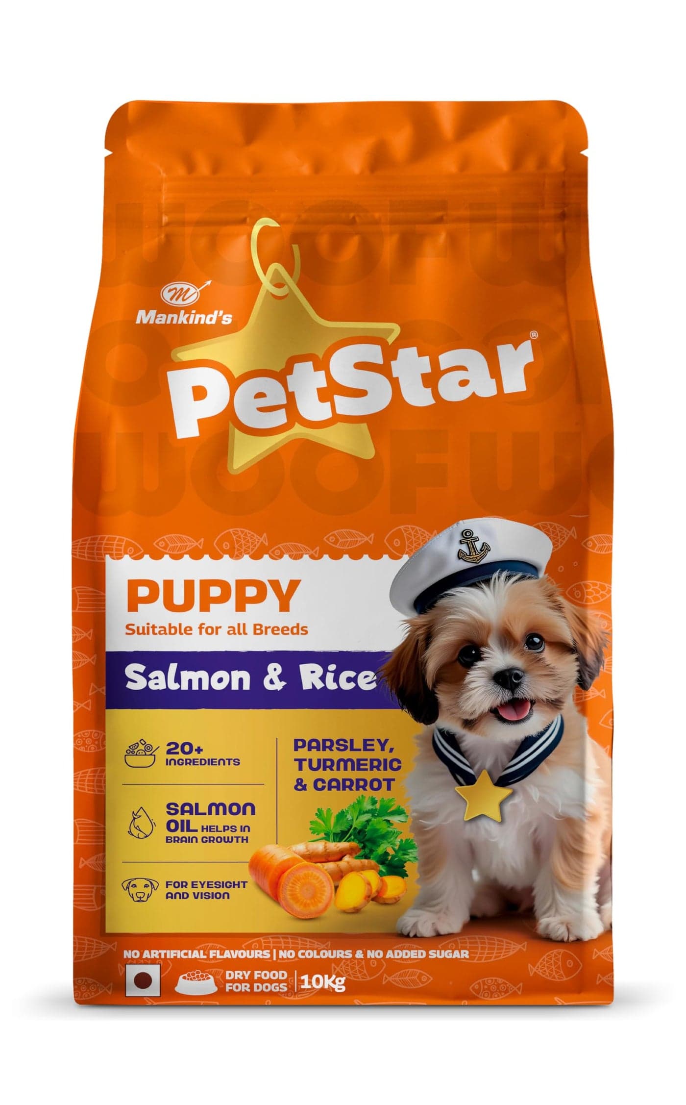Mankind Petstar Puppy Dry Dog Food (High Protein) Salmon & Rice Flavor, 10k g Pack | Improves Muscle & Strength, Supports Immunity, Protects Liver & Kidney