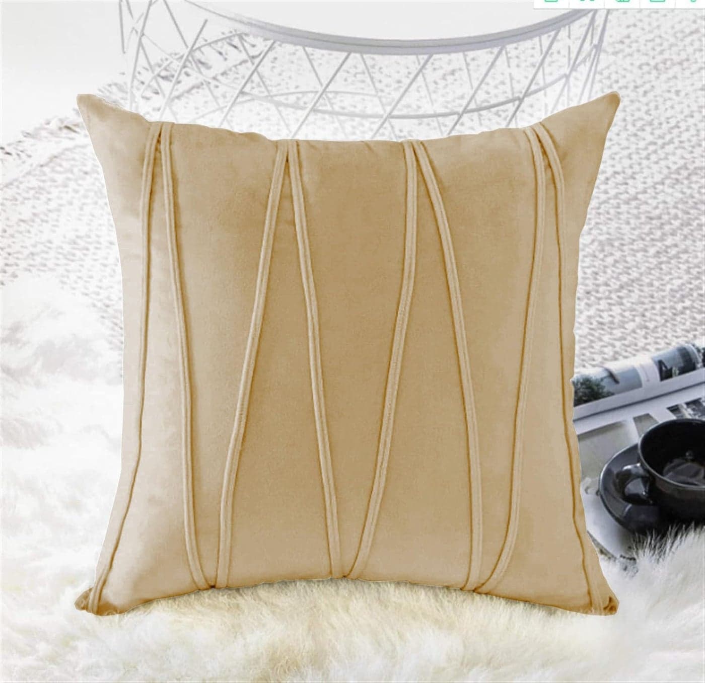 Khooti Velvet Striped Cushion Cover Pack of 1 | 16" x 16" / 41 x 41 cm | Wheat | Soft Pillow Covers Cushion Case for Sofa Bedroom Livingroom Chair Car, Cushion Cover with Zig Zag Pattern