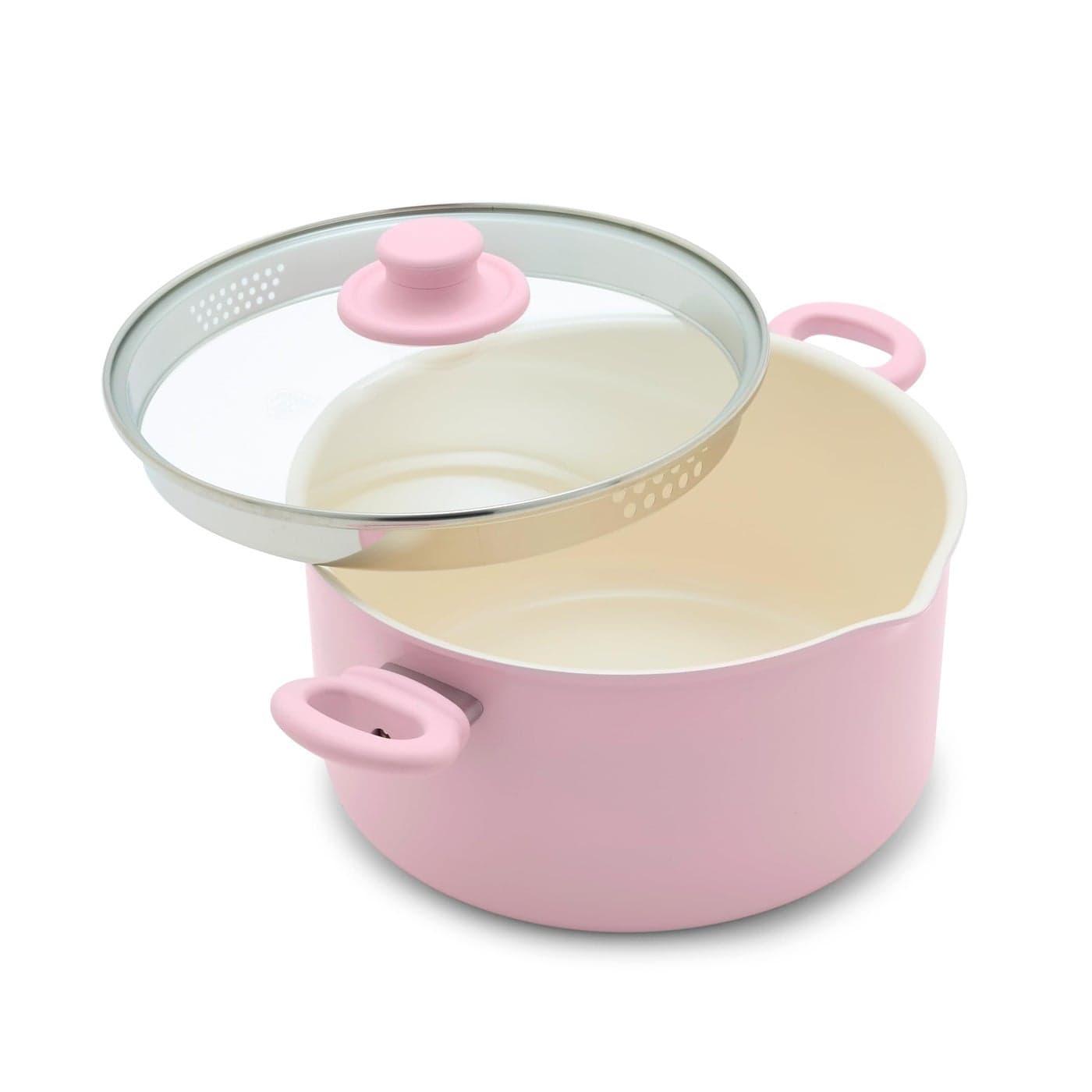GreenLife 6QT Ceramic Nonstick Stockpot with Glass Straining Lid PFAS PFOAFree Dishwasher Safe StayCool Handles Oven Safe to 350F WobbleFree Base Even Heating Pink