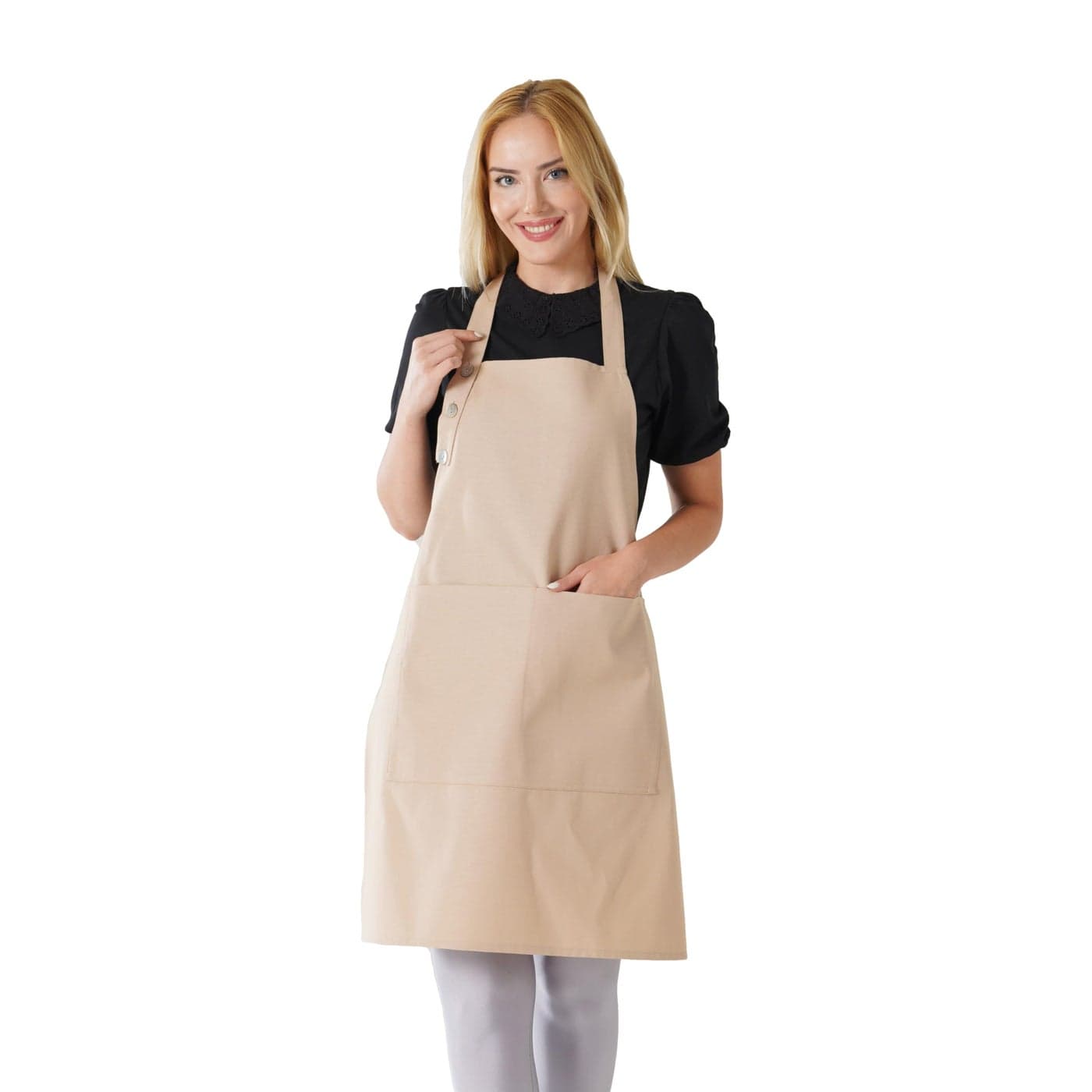 TOSHE Kitchen Apron Waterdrop Resistant Cotton Apron with adjustable Aprons for Women with Pockets 10 Color option Cooking Beige ApronBeige