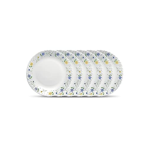 La Opala Diva Classique Collection Opal Glass Crockery | Quarter Plate Set of 6 | Twilight Bouquet Design | for Snacking & Gifting | Microwave Safe | 100% Vegetarian | Extra Strong | Light & White