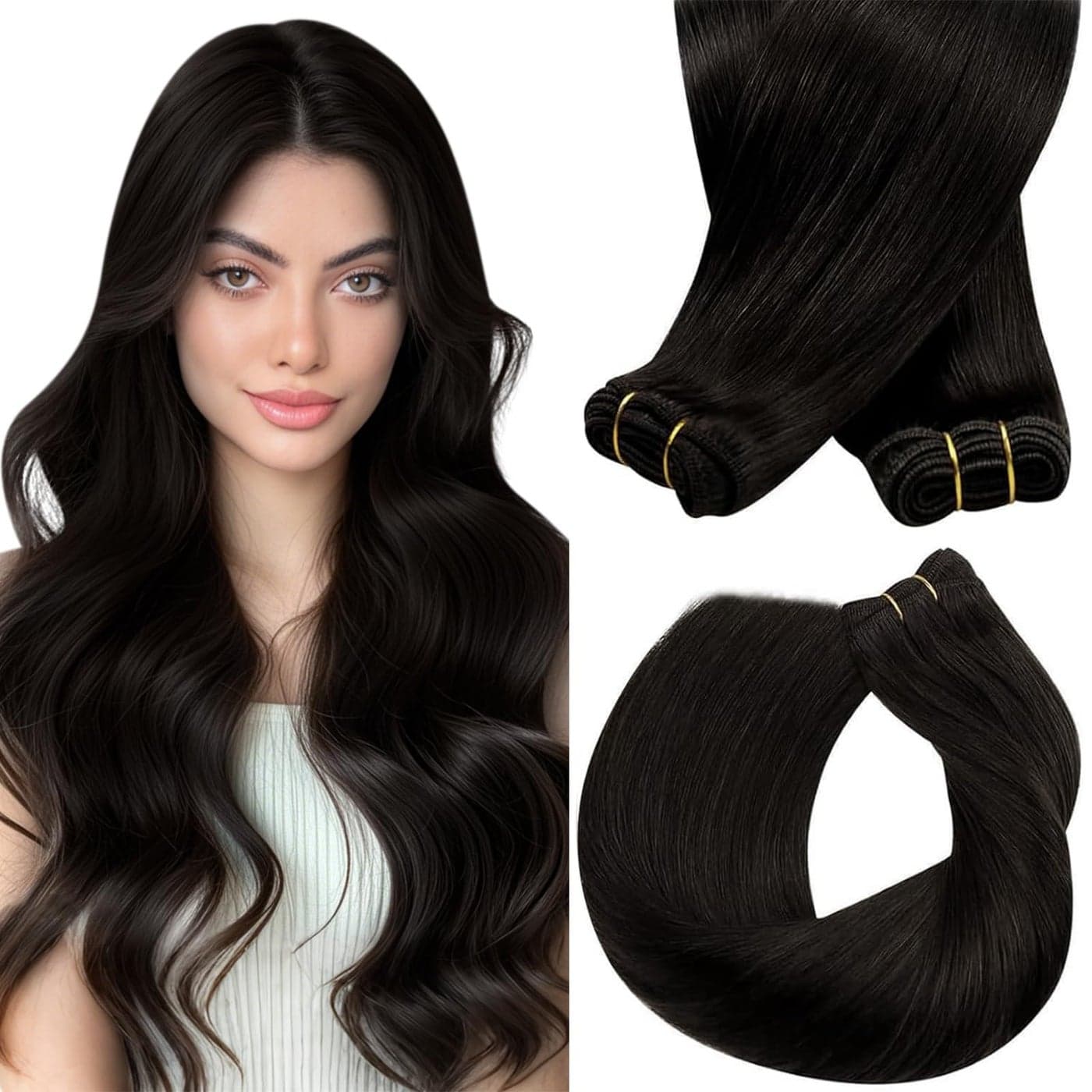 Sunny Hair Extensions Real Human Hair Weft Brown Sew in Weft Hair Extensions Human Hair Darkest Brown Human Hair Wefts Natural Hair Extensions Sew in Popular Color Long Sraight Hair 20inch 100g