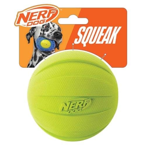 Nerf Dog Rubber Ball Dog Toy with Squeaker Lightweight Durable and Water Resistant 4 Inch Diameter for MediumLarge Breeds Single Unit Green