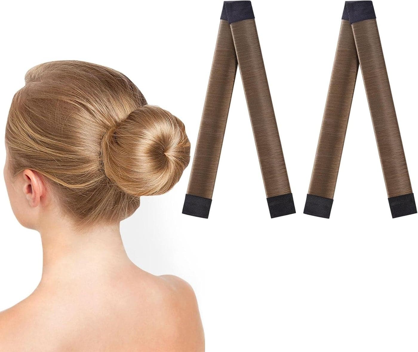 URAQT Hair Bun Shaper 2Pcs Easy Donut Bun Maker for Hair French Twist Fold Wrap Snap Band for Making DIY Hair Styles Ballet Hair Deft Bun Hair Styling Accessories for Girls Women