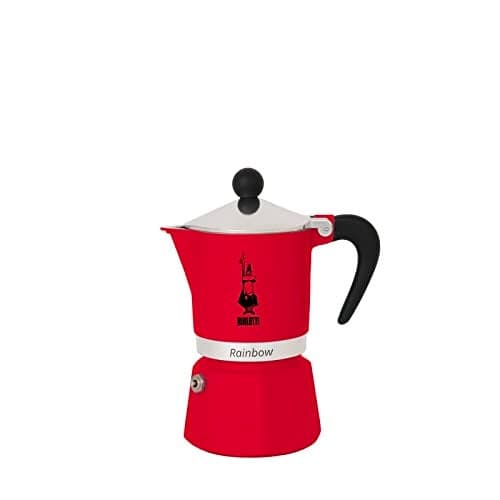 Bialetti Rainbow Moka Pot in Red 3 Cup Stove Top Espresso Maker Aluminum Cafetera for Ground Coffee Italian Coffee Maker for Home Brewing