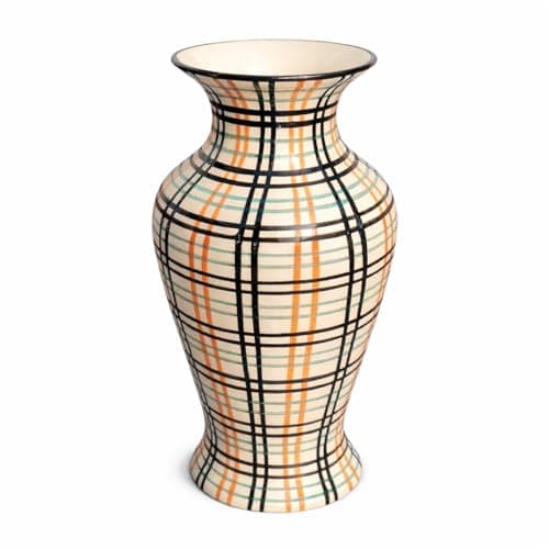 Pure Source India Elegant Ceramic Decorative Flower Vase – 30cm Plaid Pattern Vase for Living Room, Dining Table, Office & Home Decor