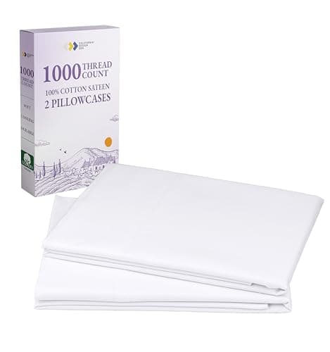California Design Den King Size Pillow Cases Set of 2 - Luxury 1000 Thread Count Sateen, Soft and Thick 100% Cotton King Pillowcase Pair, Breathable and Durable, Hotel Quality - White