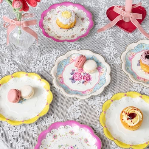 Talking Tables 24 x Vintage Floral Paper Plates for Afternoon Tea Party Pretty Cake Scalloped Plates for Weddings Mothers Day Bridgerton Birthday Bridal Baby Shower 7 Inches