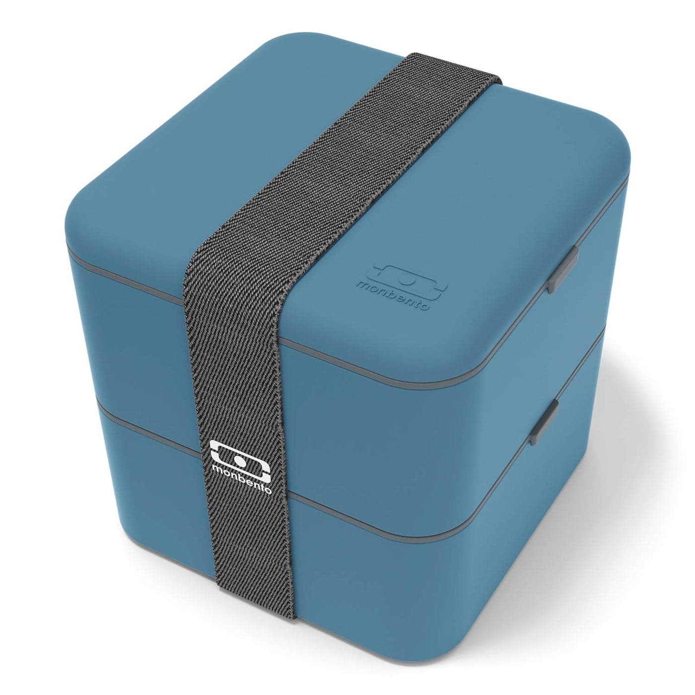 MONBENTO Large Bento Box MB Square Denim with Compartments Leakproof Lunch Box for Work or School or Meal Prep BPA Free Food Grade Safe Blue