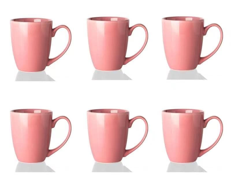 13 Ounce Porcelain Mugs Set of 6 Tea and Coffee Mug Set Pink