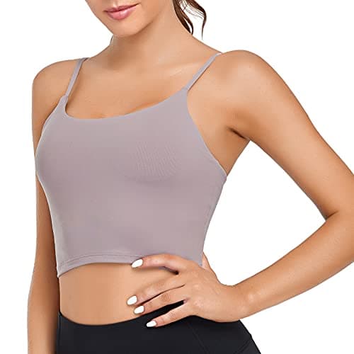 Lemedy Women Padded Sports Bra Fitness Workout Running Shirts Yoga Tank Top (L, Lavender Grey)