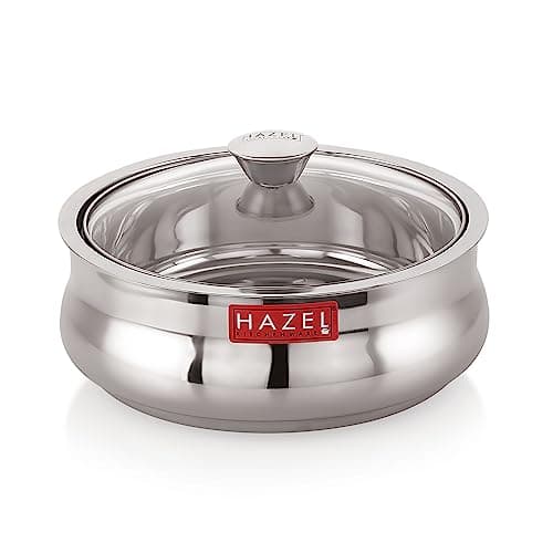 HAZEL Stainless Steel Roti Casserole with Glass Lid | 2500 ml Hotcase for Chapati, Food Serving | Roti Dabba Steel | Diwali Gift Kitchenware
