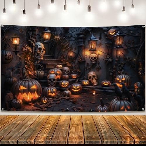 KatchOn XtraLarge Spooky Halloween Backdrop 72x44 Inch Banner for Pumpkin Decorations Photo Backdrop for Halloween Indoor Outdoor Pumpkin Banner for Summerween Decoration