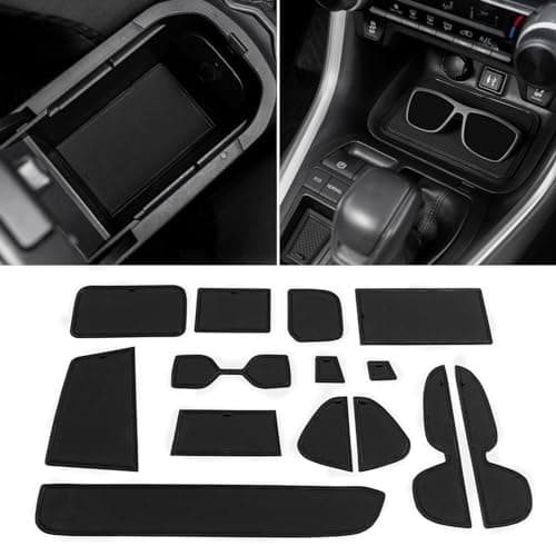TOPINSTALL Several Colors Liners Compatible with 2019-2025 Toyota RAV4 and 2021-2025 RAV4 Prime, Anti Dust Cup Holder Insert, Premium Center Console Rubber Mat, Door Pocket Pad- 16PCS (Black Trim)