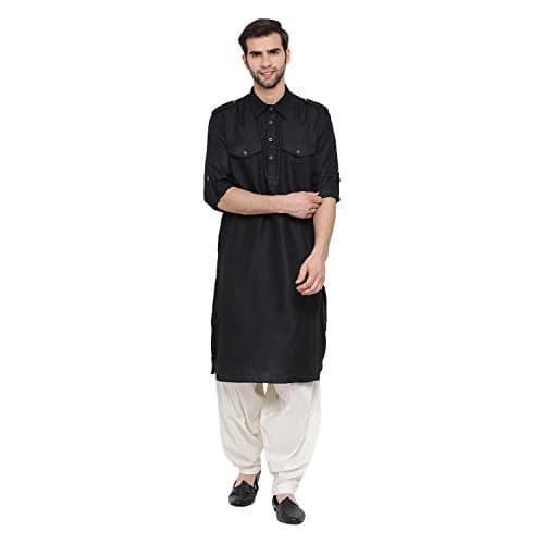 VASTRAMAY Men's Black Cotton Blend Pathani Kurta & Patiala Set_VASMPT003BLnPTYCR_42