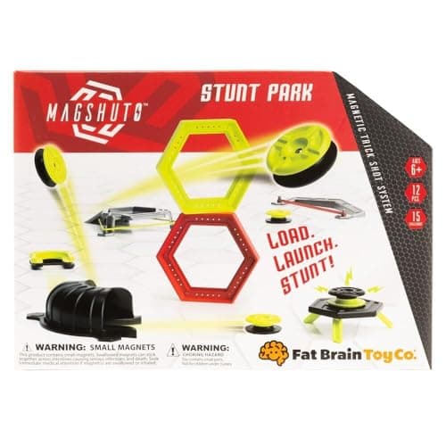 Fat Brain Toys Magshuto Stunt Park Trick Shot System Magnet Toys Skill Disc Launch Set Magnet Game for Kids and Tweens