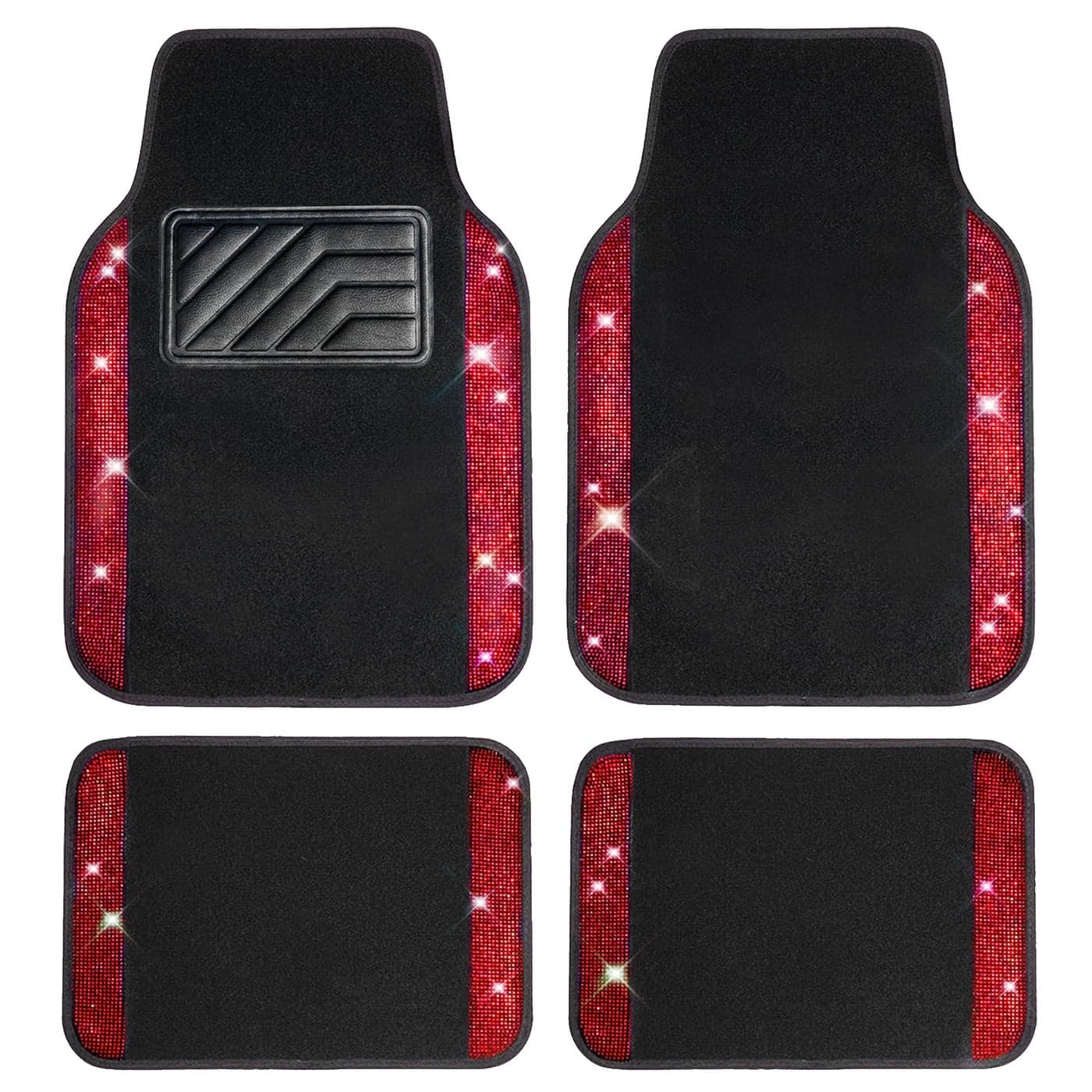 CAR PASS Bling Diamond Car Floor Mats Shining Rhinestone Carpet Sparkly Glitter Crystal with AntiSlip PVC Heel Pad Waterproof Universal Fit Automotive SUVSedanVanCute Girl Women4pcs Black Red