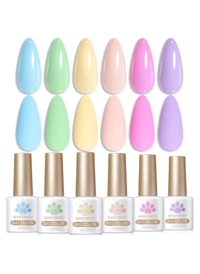 Born Pretty Pastel Gel Nail Polish Macaron Candy Sweet Color Gel Polish Spring Summer Gel Polish Nude Pink Yellow Purple Blue Green Colors Easter Collection Nail Art Gift Box 7ML 6PCS