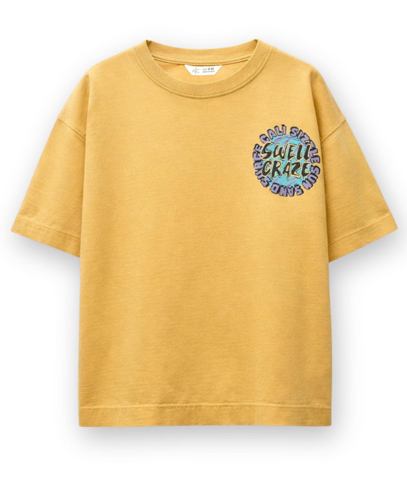 Alan Jones Clothing Boys Oversized Cotton Printed T-Shirt | Round Neck, Short Sleeves, Casual Wear (Mustard_11-12 Years)