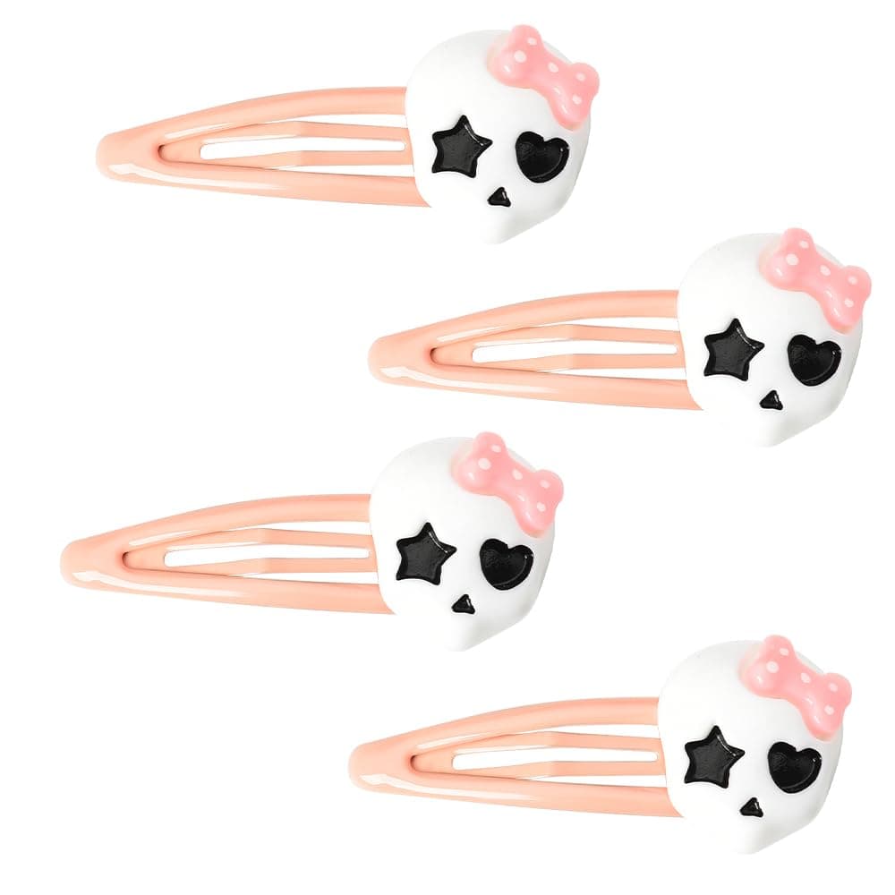 Goth Skull Skeleton Hair Clips Barrettes for Girls Pink Decorative Punk Cosplay Prom Party Hair Accessories with 4 Thick Hair Clips