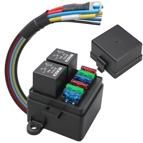 Weasch 12V PreWired Fuse Relay Box 2 Relays and 6 ATCATO Blade Fuses 4Pin 80A Relay Block and Kit for Cars Truck Jeep