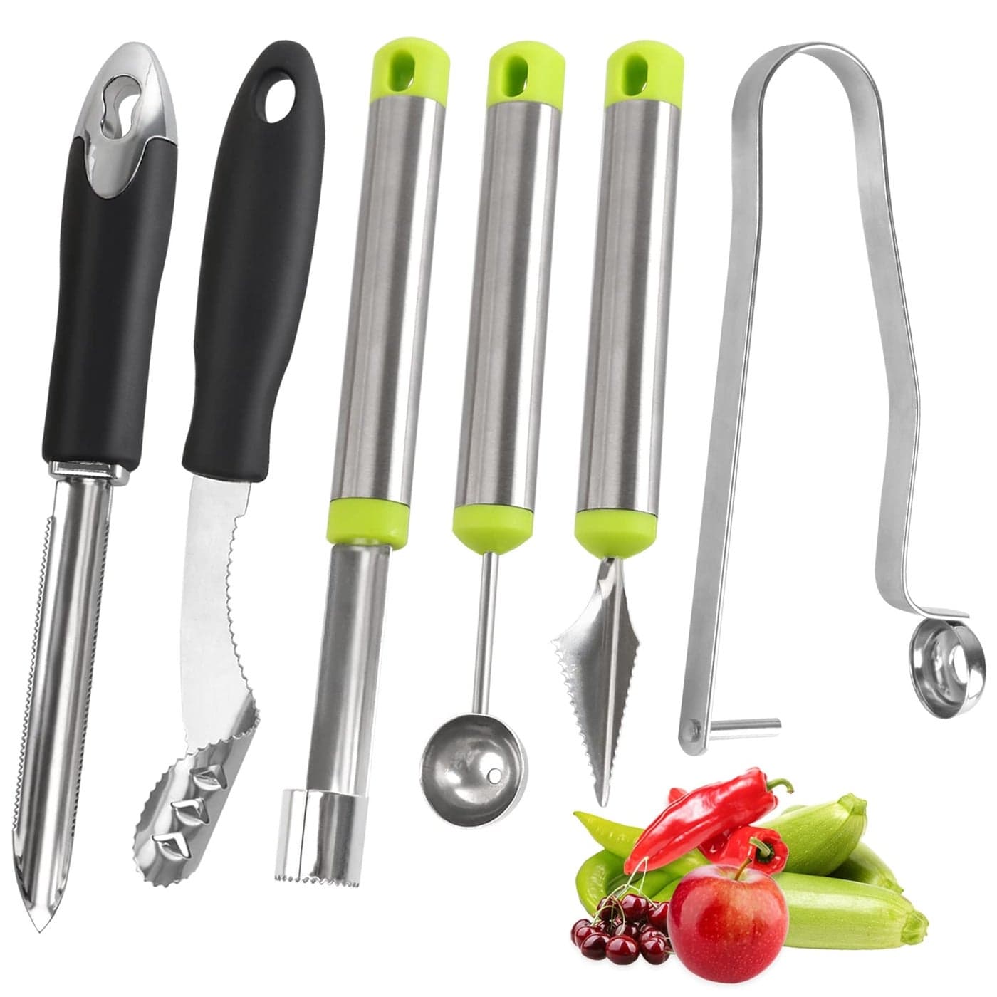 Openfly Vegetable Corer Tool 6 Pcs Stainless Steel Fruit and Vegetable Corer Tools for Home Kitchen Cherry Pear Jujube Zucchini Chili