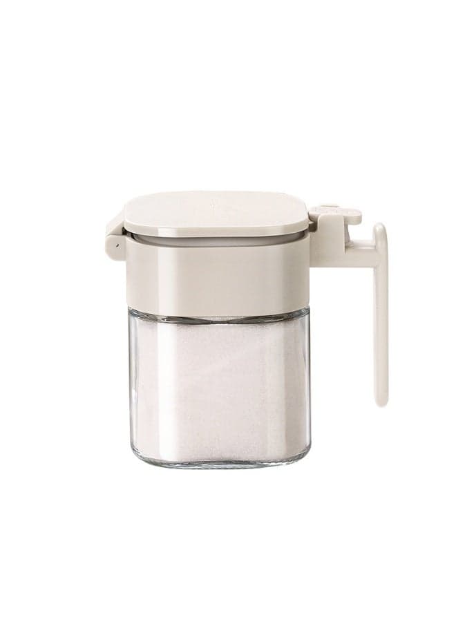 【1PC Spice Jar】Household Kitchen Sealed Condiment Container Sodium Calcium Glass Material | 360° Silicone Seal Triple Moisture-Proof | Independent Spoon Holder Hygienic Use | One-Hand Open & Close Self-Locking | 400ml Large Capacity | Multi-Purpose Cumin Salt Sugar Storage | Freshness Protection Eas