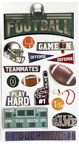 Paper House Productions DieCut Dimensional Foil Accent Scrapbook Sticker Sheet Football Season
