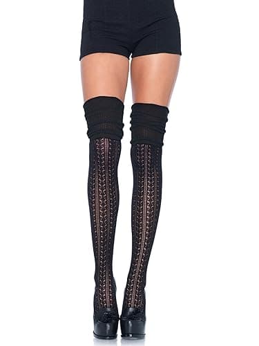 Leg Avenue womens Pointelle Scrunch Knee Socks Hosiery, Black, One Size US