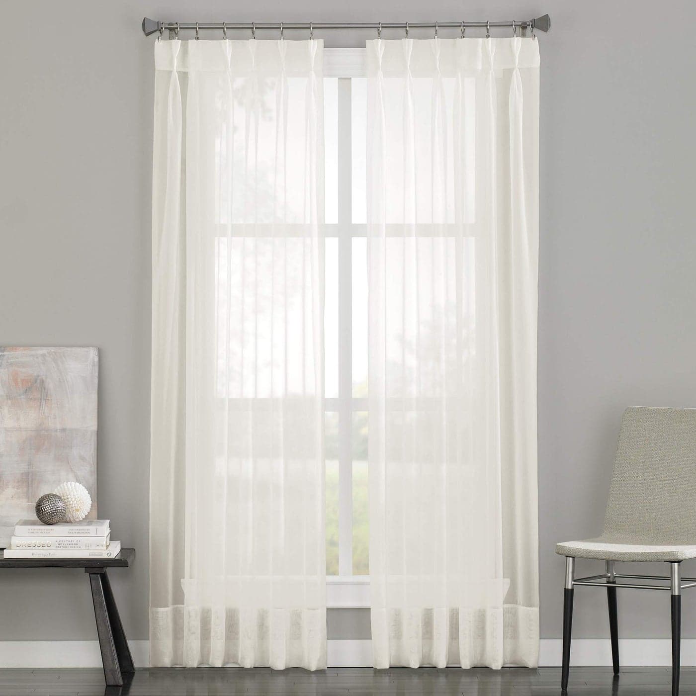 Curtainworks Soho Voile Sheer Pinch Pleat Curtain Panel 29 by 120 Oyster