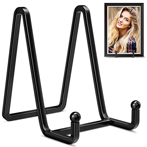 IPAME Plate Stands for Display - 4.5 Inch Metal Square Wire Plate Holder Display Stand + Picture Frame Stand Holder Easel for Book, Decorative Plate, Plaque, Photo, Platter (Black 2 Pack)