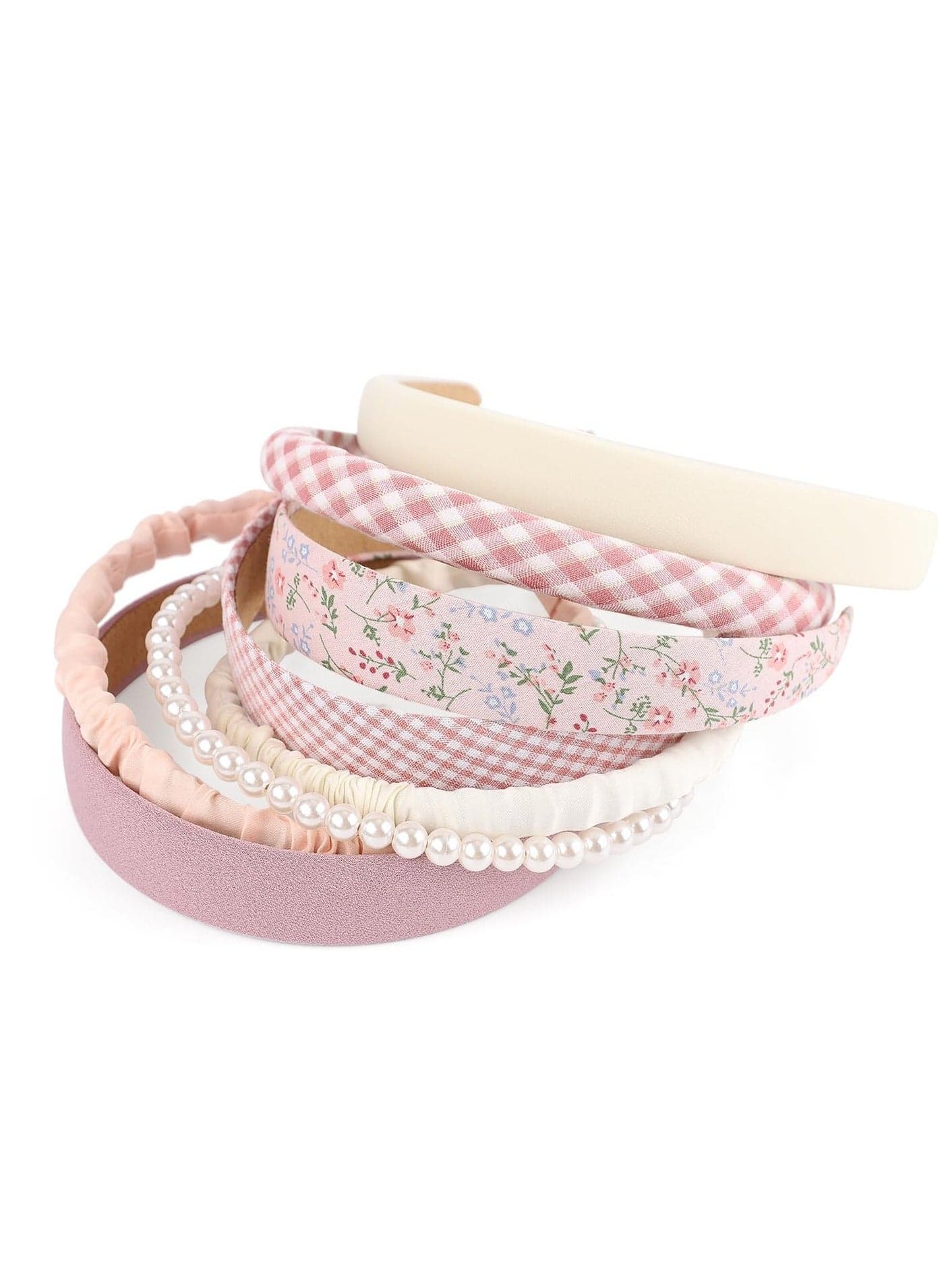 Pink Headband Set, 8 Pcs Cute Pearl Headband, Fashion Headbands for Women Girls, Floral Headbands, Vintage Wide Flower Girls Gift Hair Accessories