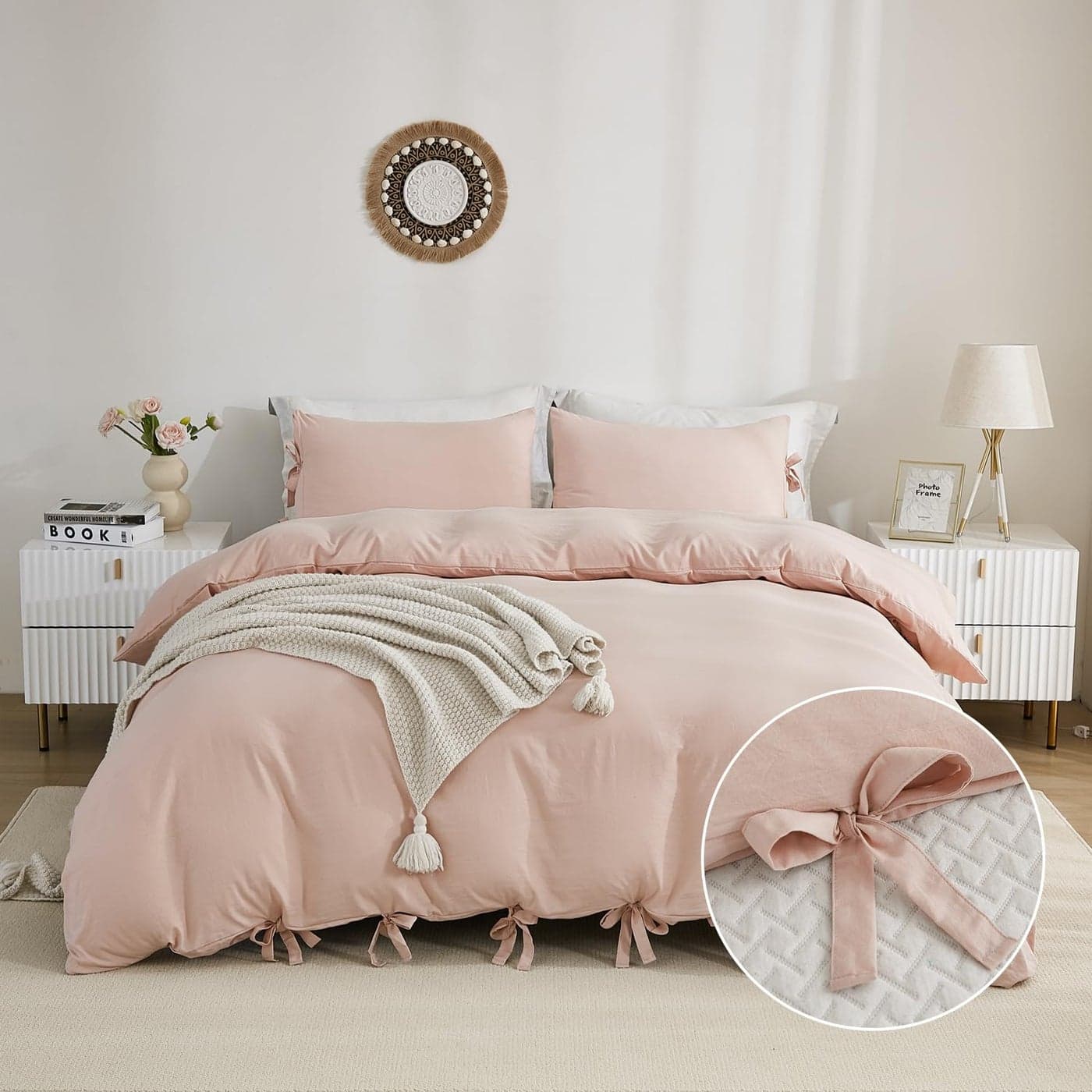 annadaif Pink Duvet Cover King Size 104x90 Inch 3 Pieces Bowknot Ultra Soft Washed Microfiber Bow Tie Duvet Cover Set Easy Care Bedding Set for Men Women Boys and Girls