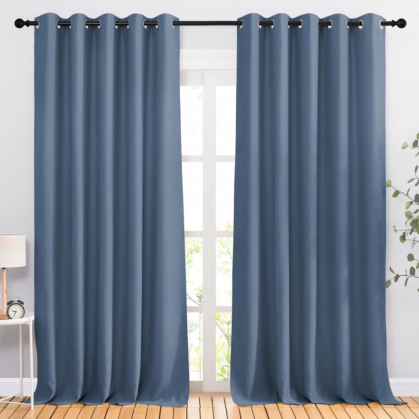 NICETOWN Room Darkening Curtains for Windows Home Fashion Energy Saving Grommet Top Thermal Insulated Drapes for BedroomPatio Door Stone Blue 1 Pair 66 by 90 Inch